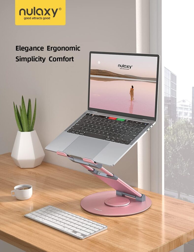 Nulaxy Telescopic 360 Rotating Laptop Stand for Desk Adjustable Height Swivel Pull Out Design Ergonomic Laptop Riser Fits All MacBook, Black