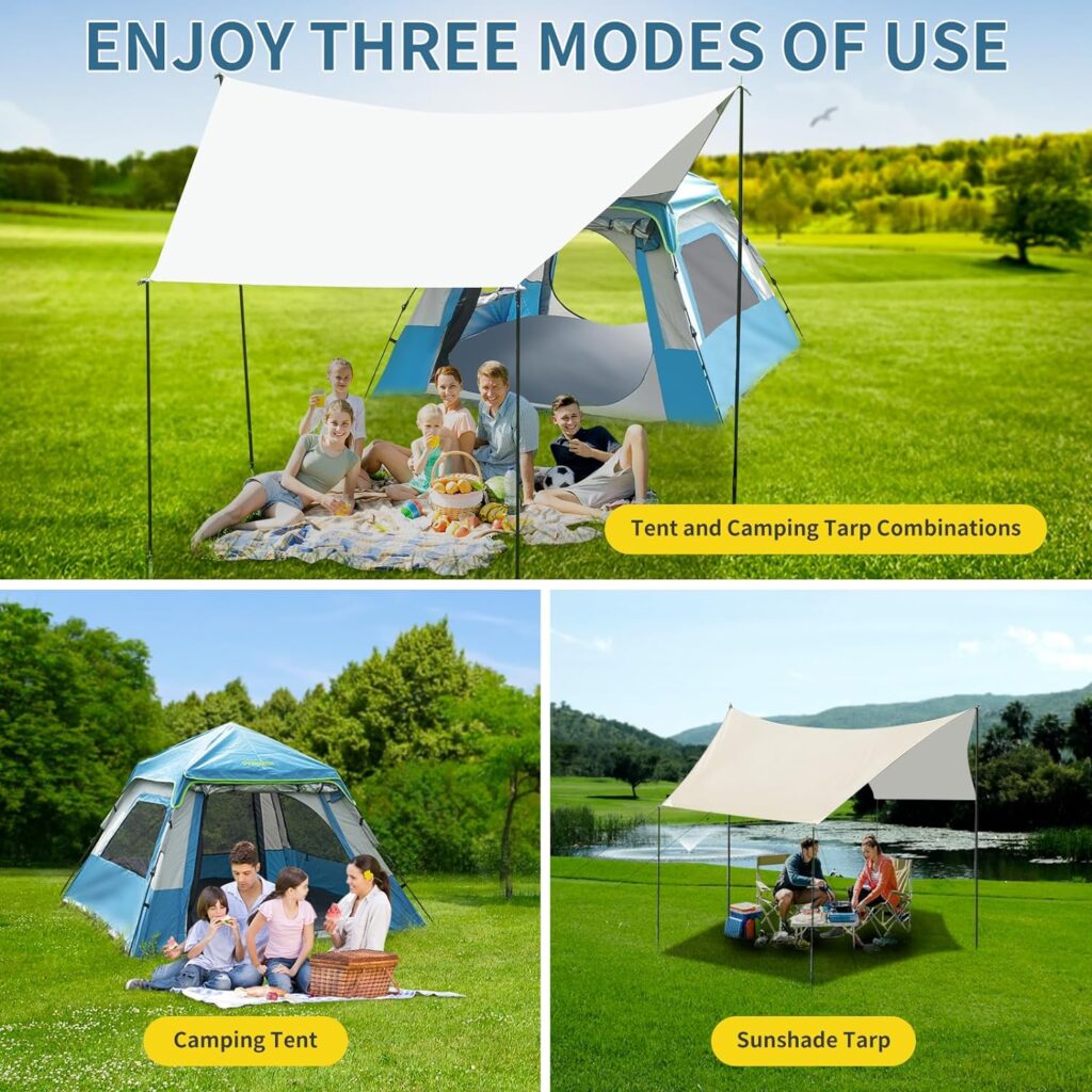 Overmont Instant Camping Tent with Tarp - 1-3 Person Pop up Waterproof Tents for Camping - Easy Setup - Ideal for Family Camp, Road Trip, Outdoor Activity