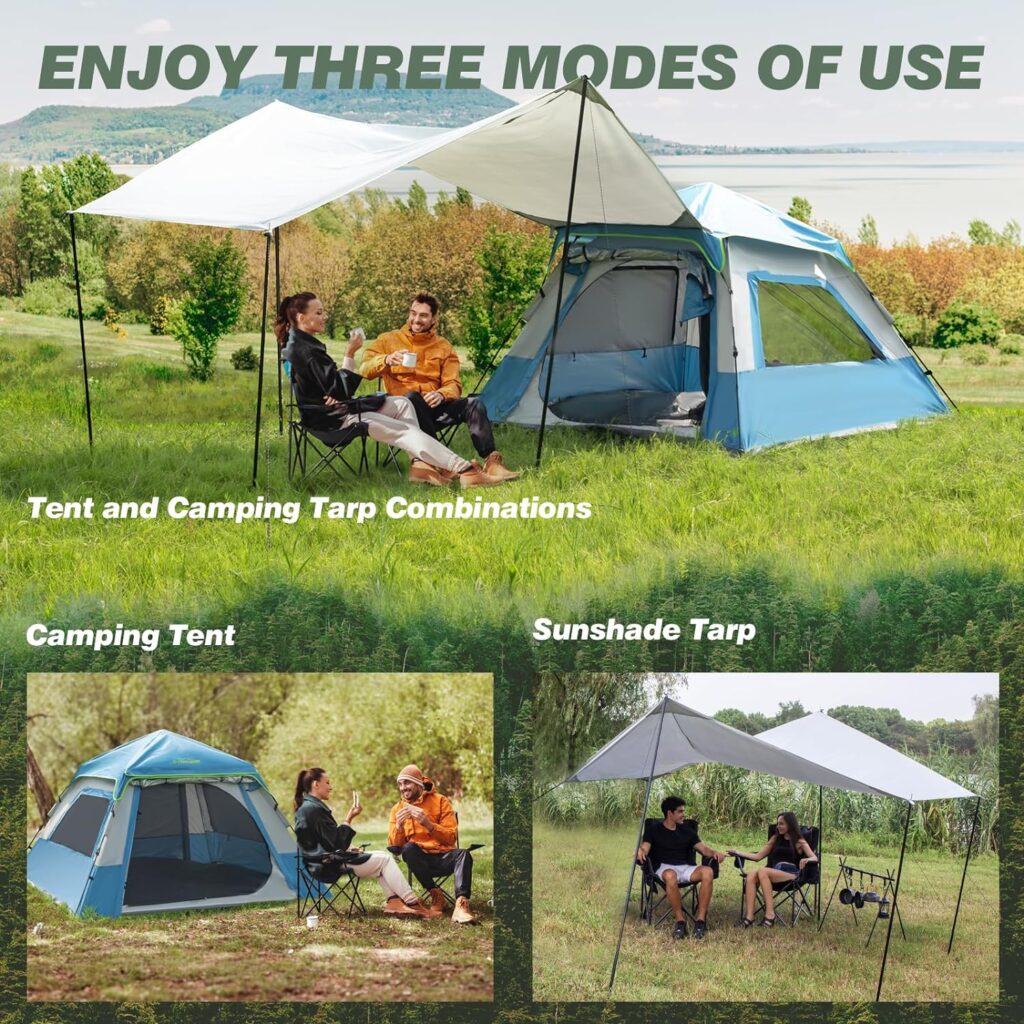 Overmont Instant Camping Tent with Tarp - 1-3 Person Pop up Waterproof Tents for Camping - Easy Setup - Ideal for Family Camp, Road Trip, Outdoor Activity